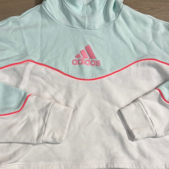 Adidas Women’s Color Block Blue and Pink Cropped Hoodie - Picture 2 of 14